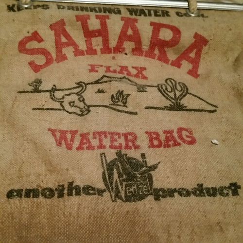 Sahara desert flax water bag antique car accessory display hot rat rod skull