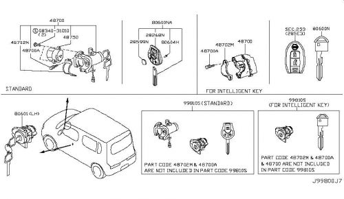 Nissan cube d8700-1fcaa lock set-steering w/keys 2009-14