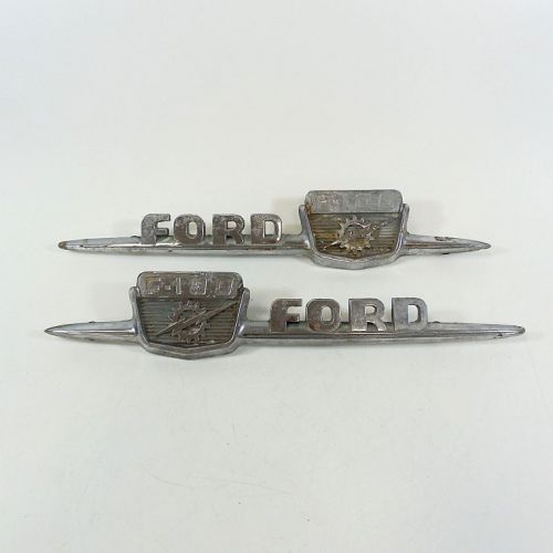 1959 ford f-100 pickup truck hood lightning gear chrome side emblem pair lh rh