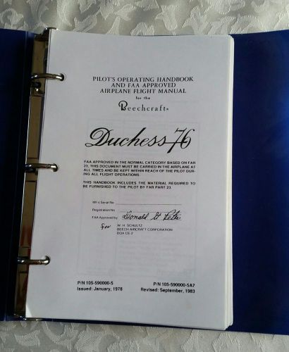 Beechcraft duchess 76 - pilot&#039;s operating handbook &amp; faa approved flight manual