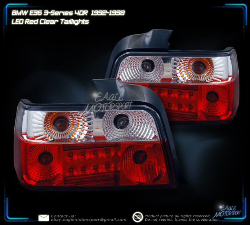 1992-1998 bmw e36 3 series 4 door sedan led red clear tail lights rear lamps