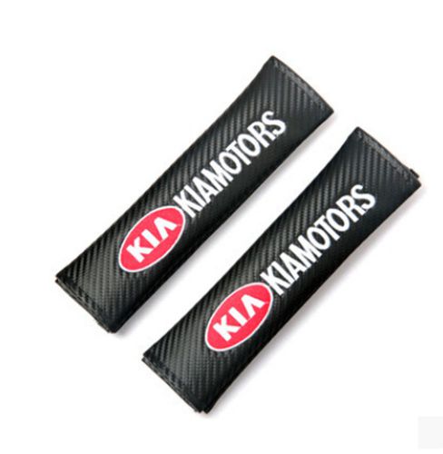 2x black carbon fiber car logo seat belt shoulder pads covers for kia motors