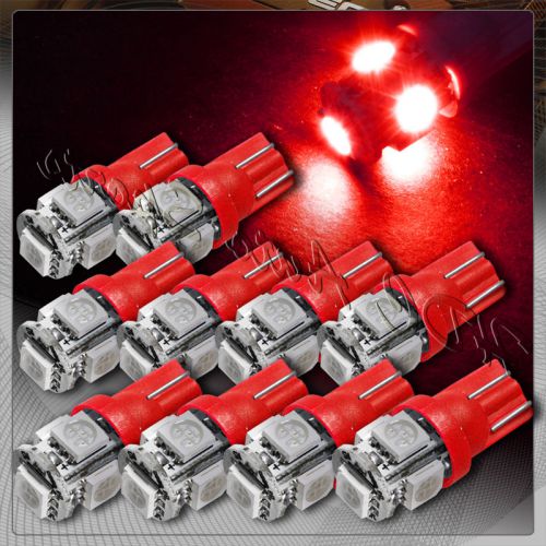 10x 5 smd led t10 wedge interior instrument panel gauge replacement bulbs - red