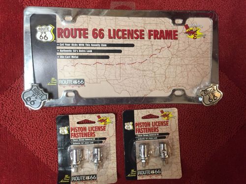 New route 66 license plate frame &amp; piston fasteners 50&#039;s look. lot 4