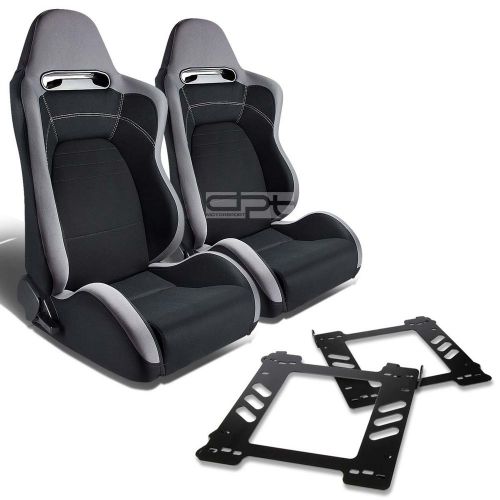 Type-r racing seat gray black cloth+silder+for 92-99 bmw e36 2-dr bracket x2