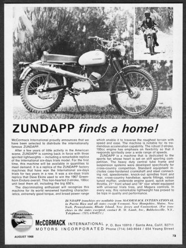 1968 zundapp replica international six-days trial motorcycle photo vintage ad