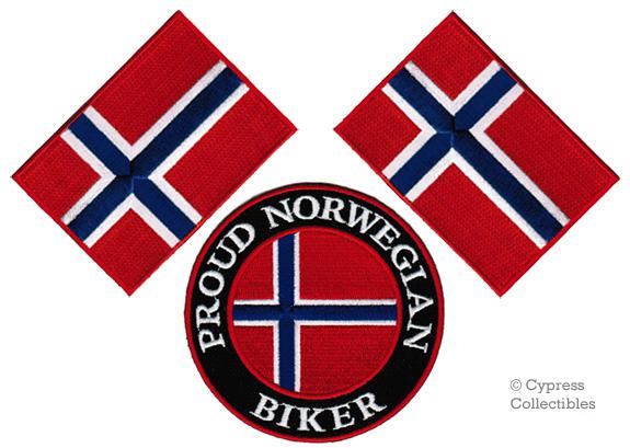 Lot 3 - proud norwegian biker iron-on patch norway flag embroidered emblem