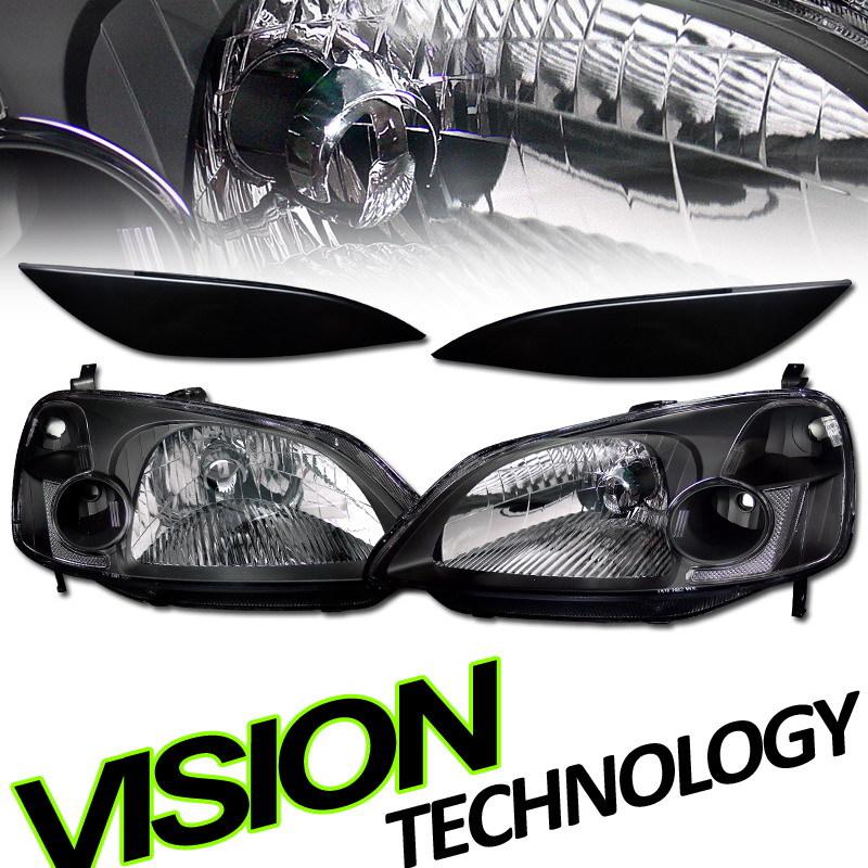 Pair 01-03 civic coupe/sedan jdm black crystal headlights+abs eyelids/eyebrows