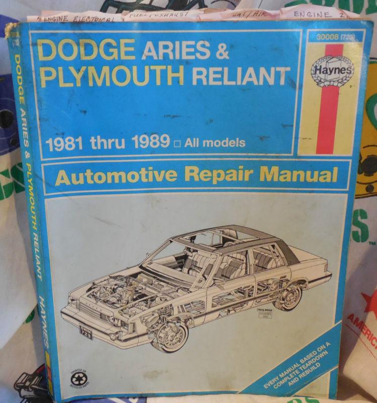 Haynes,dodge,aries,plymouth,reliant1981-1989,manual,book,ac,electrical,clutch