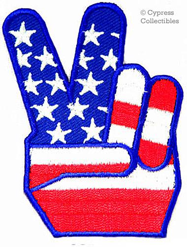Usa v for victory sign embroidered patch biker easy rider american flag applique