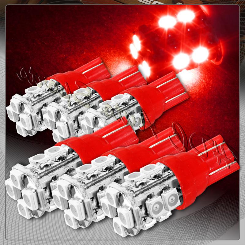 6x 12 smd t10 194 12v interior instrument panel gauge replacement bulbs - red