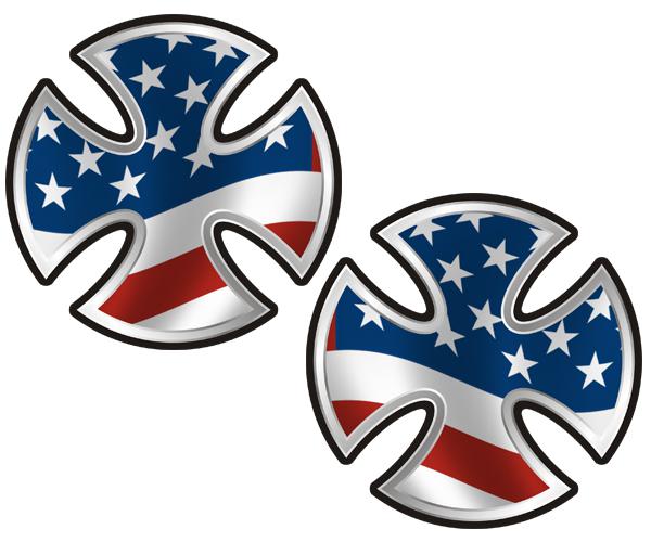 Biker cross decal set 4"x4" american flag usa motorcycle vinyl sticker zu1