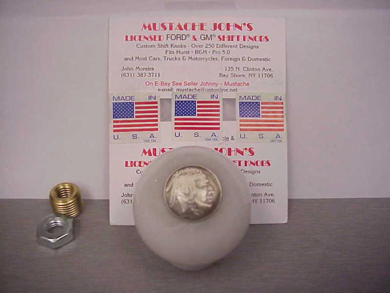 1936 indian head nickel, custom made shift knob, (white pearl) jockey shift