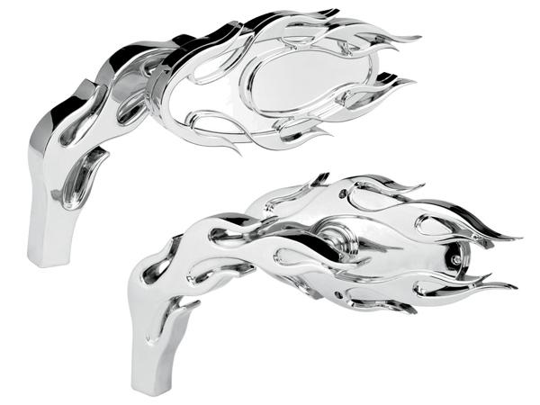 Arlen ness flamed flames chrome micro mirrors set for harley & metric models 
