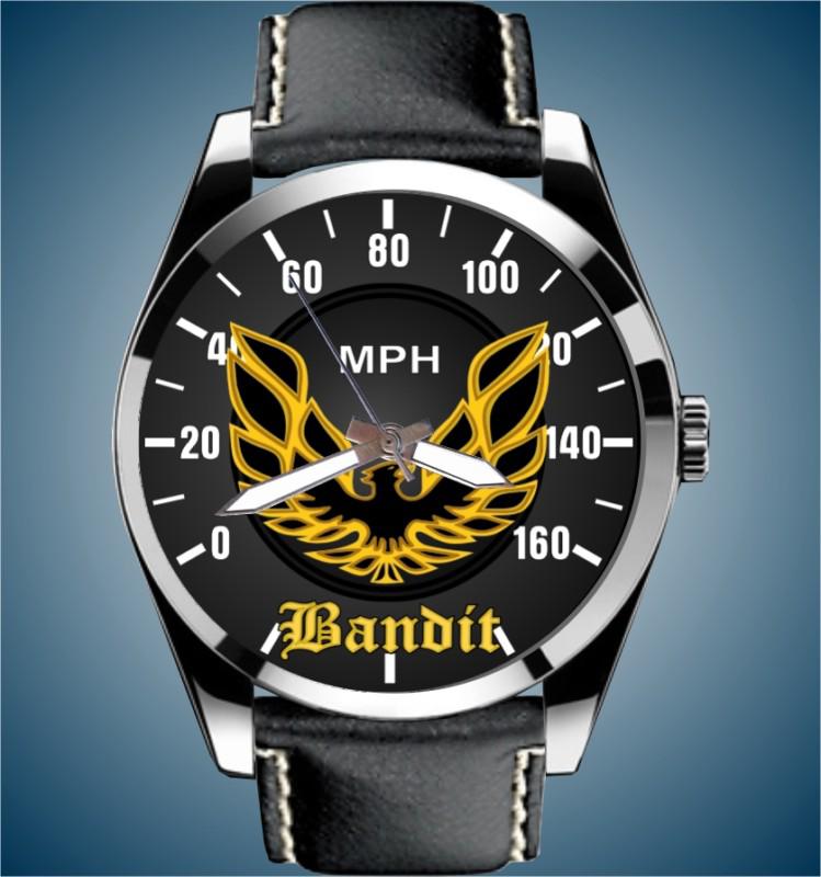Smokey and the bandit movie gold trans am gauge mph leather band watch  