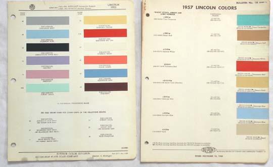 1956 - 1957   lincoln  dupont and  ppg  color paint chip charts all models  