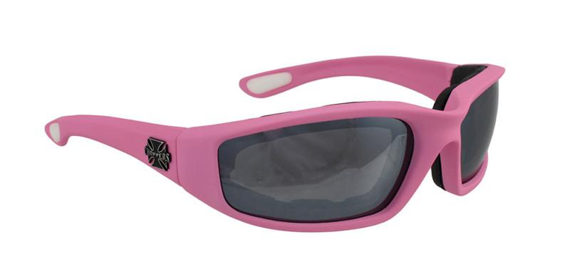 Ladies` pink padded motorcycle glasses mirrored lenses