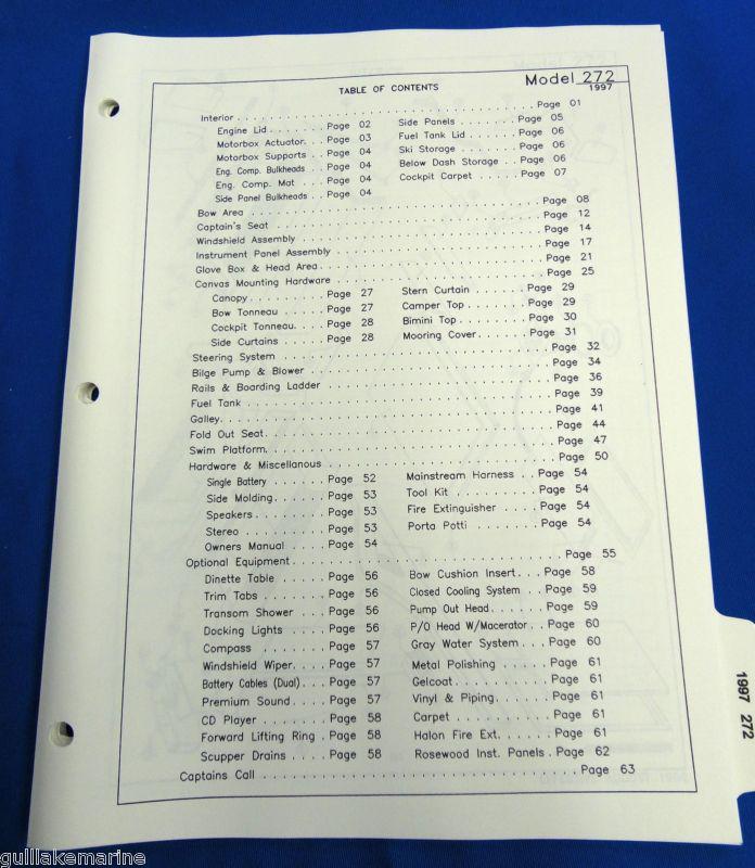 Vintage coablt 272  boat parts book diagrams & part numbers for 1997