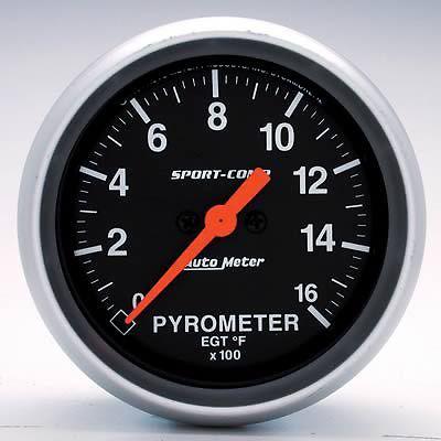 Autometer sport-comp electrical egt/pyrometer gauge 2 5/8" dia black face 3544
