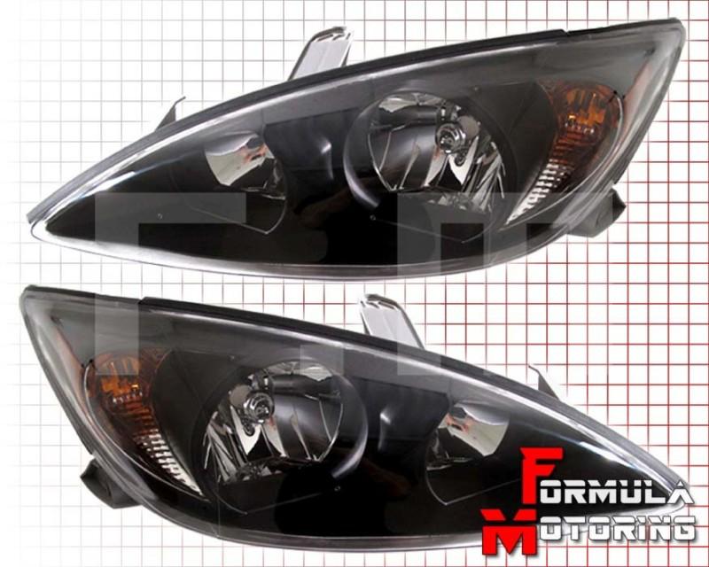 Toyota camry 02-04 crystal style black headlights+amber reflector left+right