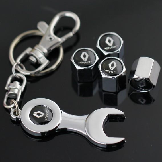 Black renault wheel tyre tire valve air dust caps covers + wrench keychain