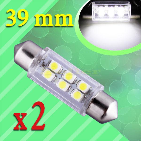 2x 39mm 6 smd 3528 pure white dome festoon interior led car light bulb lamp