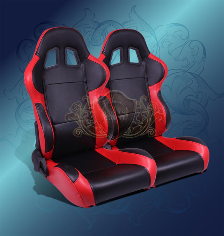 2x universal black/red sport racing bucket seats reclinable driver/passenger new