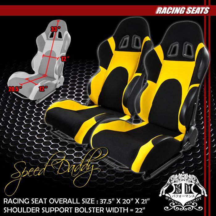 2 universal lightweight reclinable racing seat/seats+sliders type-6 black/yellow
