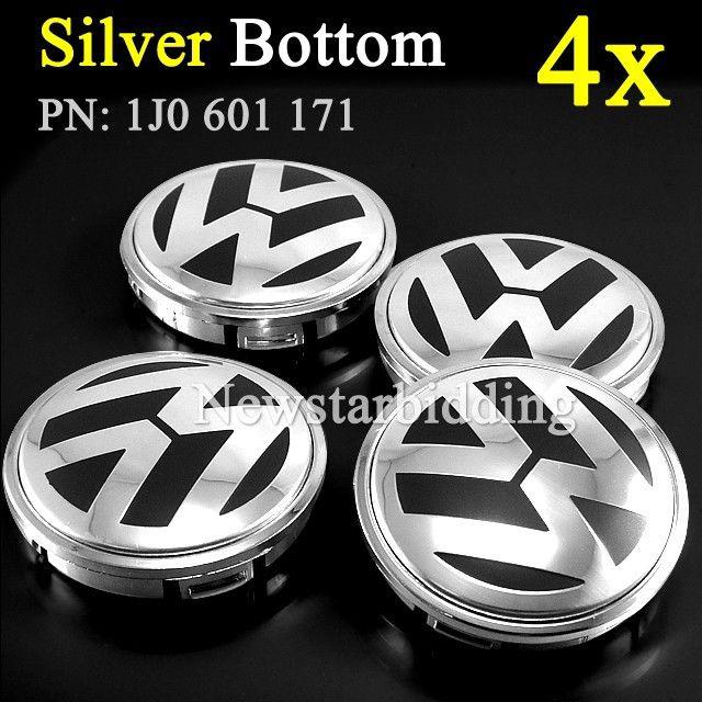 Set of 4 vw silver emblem 55mm wheel center hub cap golf passat jetta 1j0601171