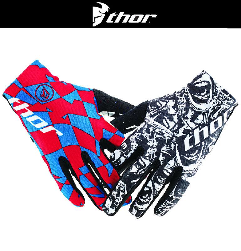 Thor youth void plus volcom paradox blue red white black dirt bike gloves mx '14