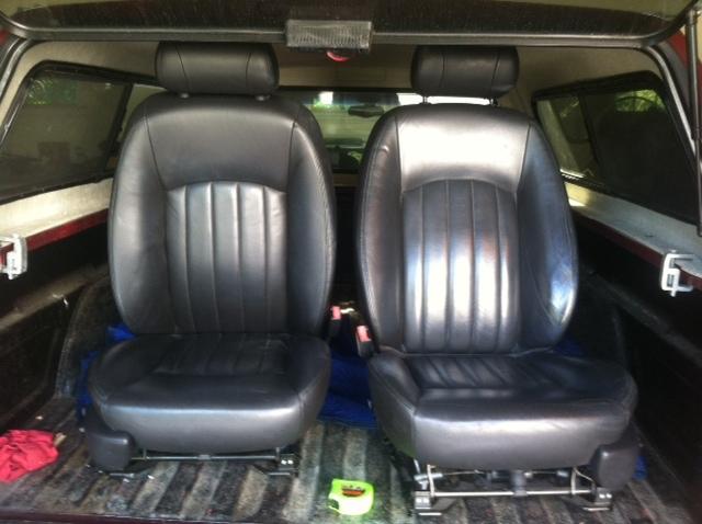 Black leather power bucket seats front pair/set jaguar hotrod restomod pick up 
