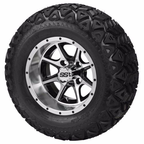 Set of 4 - 23x10.5-12 tire on a 12x7 black/machined type 8 wheel w/free freight