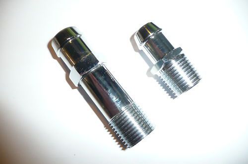 Chrome aluminum 3/4&#034; and 5/8&#034; x 1/2&#034; npt heater hose fittings pair chevy sbc bbc