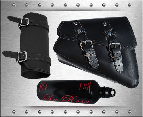 Larosa black leather harley sportster left saddlebag + tool bag + gas canister