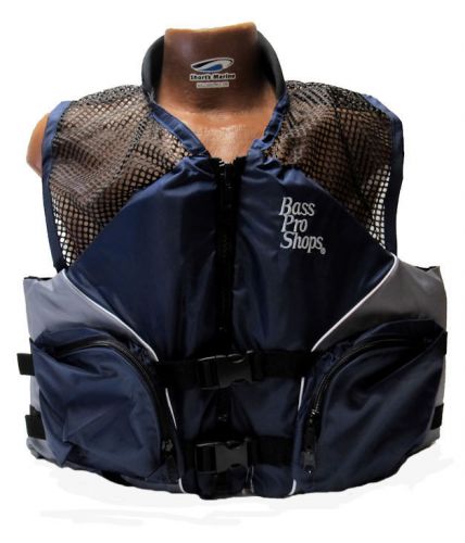 Bass pro shops mesh fishing life vest jacket pfd for adults blue 2xl