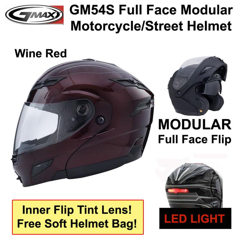 Gmax gm54s modular motorcycle street helmet wine red small - nib