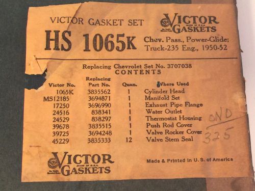 Nors victor gasket set hs 1065k 1950-52  replace chevy 3707038 3835562 vg1