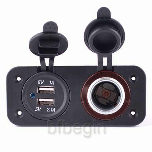 Car motorcycle mobile waterproof usb port socket charger with cigarette lighter