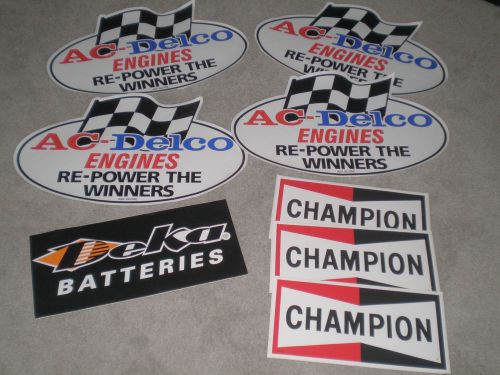 Lot of 8 high performance jumbo racing stickers ( champion, ac delco)