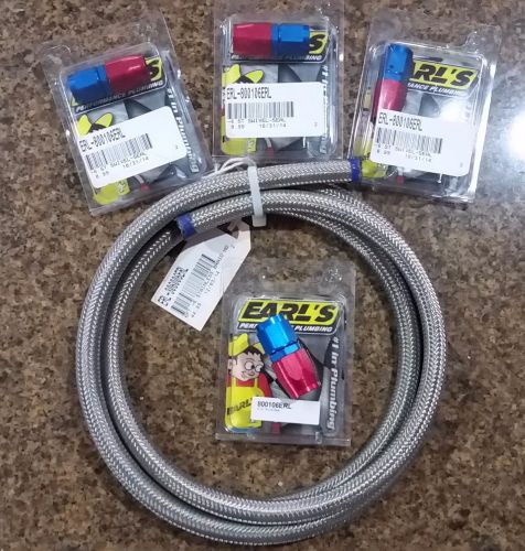 Lot of 5 new earls earl&#039;s an fittings -6 swivel seal stainless braid hose 6 feet