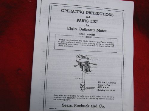 Elgin outboard motor operating &amp; parts manual 1 1/4 h.p. for motors 1946-1951