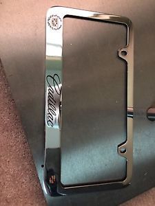 Cadillac workmark &amp; logo chrome plated metal license plate frame holder