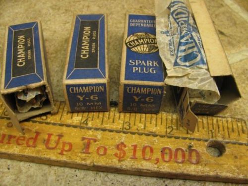 4 vintage nos champion y6 spark plugs 10mm thread 5/8&#034; hex 1930&#039;s chevy