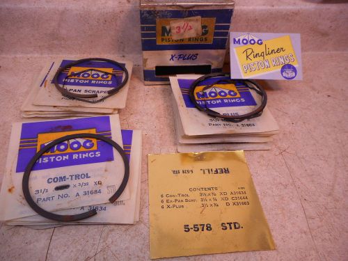 Moog x-plus 5-578, 3.5&#034; , std piston ring kit, complete kit, nos, vintage 6 cyl