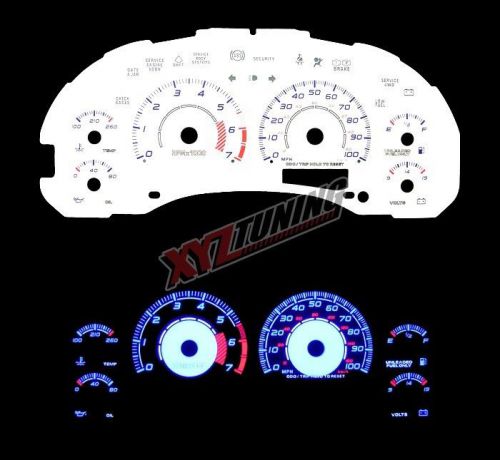 Blue reverse el indiglo glow white gauge face for 98-04 s-10/sonoma mt 7000 rpm
