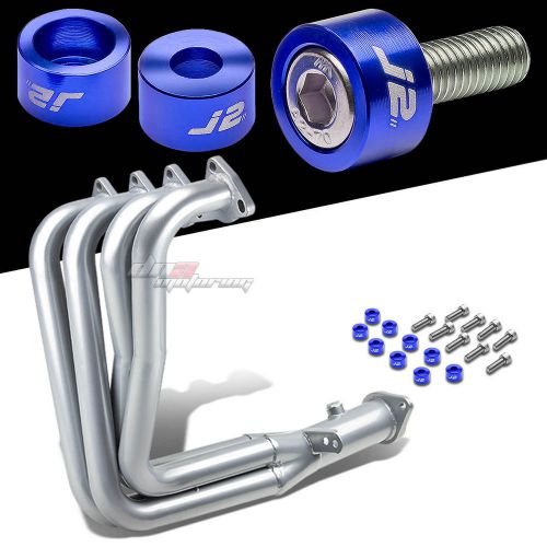 J2 for 94-01 dc2 b18c silver exhaust manifold header+blue washer cup bolts