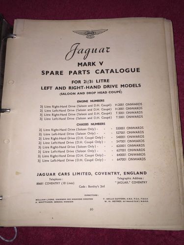 Jaguar mark v mk5  2½ &amp; 3½  spare parts, brakes, transmission  catalogue ++