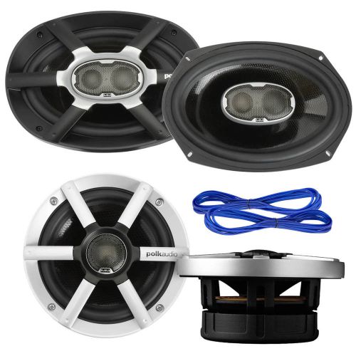 2x polk 6.5&#034; 2-way marine speaker + 2x 6x9&#034; 3-way speaker, 50ft wire -2 pairs