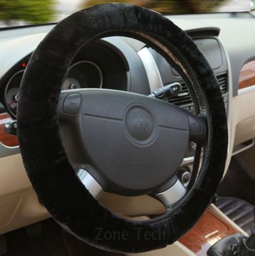 Zone tech sheepskin comfortable soft stretch on car steering wheel cover black