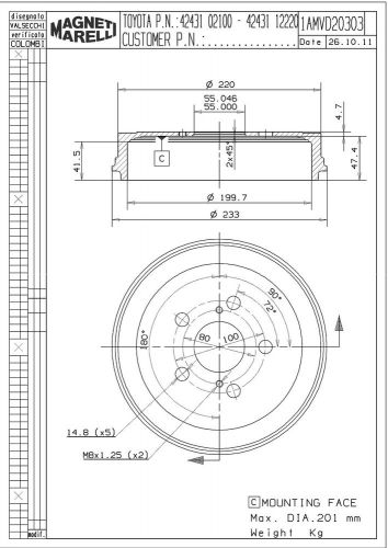 Brake drum-oe replacement magneti marelli 1amvd20303 fits 03-08 toyota corolla